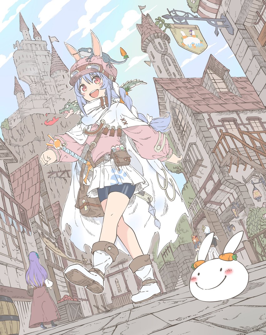 usada pekora, amane kanata, kiryu coco, moona hoshinova, and pekomon (hololive and 1 more) drawn by yurai0739