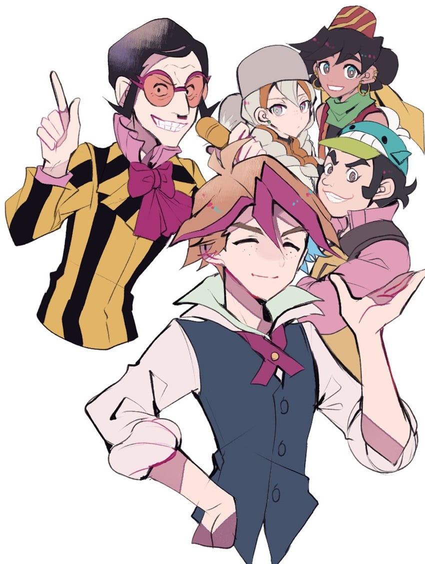 olga, halil, tairyobata teppei, nico smiley, and mokota michio (yu-gi-oh! and 1 more) drawn by teketeke_(tasutekete)