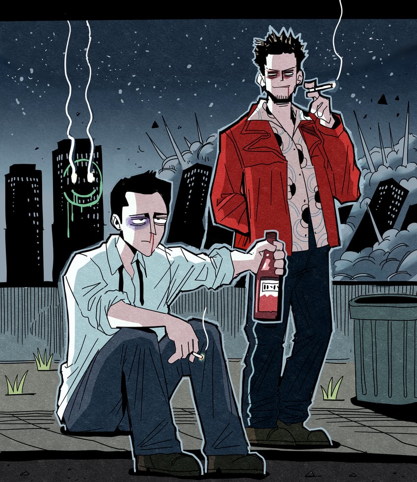 tyler durden and the narrator (fight club) drawn by hansoom_(latebirdwakeup)