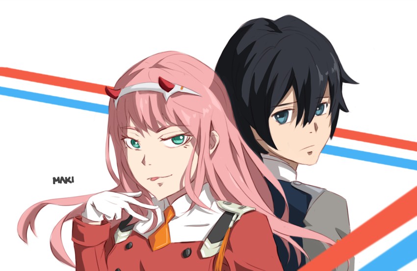 zero two and hiro (darling in the franxx) drawn by despairbunny