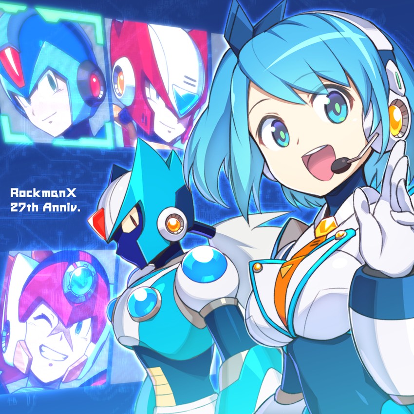 zero, x, axl, rico, and via (mega man and 2 more) drawn by degarashi_(ponkotsu)