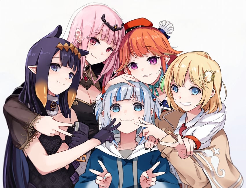 gawr gura, mori calliope, ninomae ina'nis, takanashi kiara, and watson amelia (hololive and 1 more) drawn by yuuyu_(777)