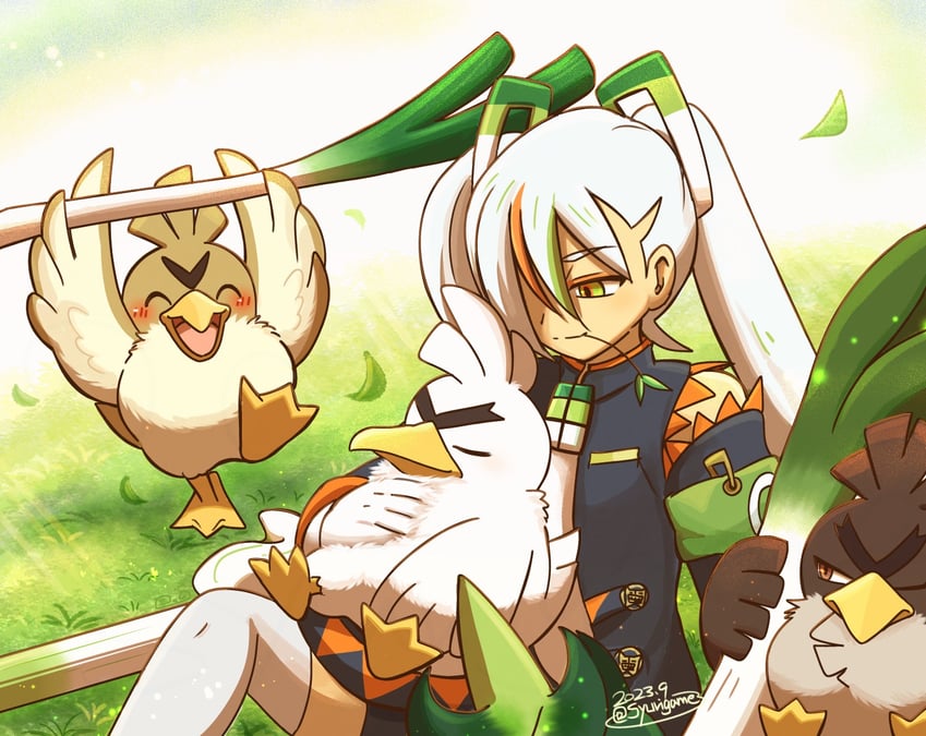 hatsune miku, sirfetch'd, farfetch'd, fighting miku, and galarian farfetch'd (pokemon and 2 more) drawn by shuri_(syurigame)