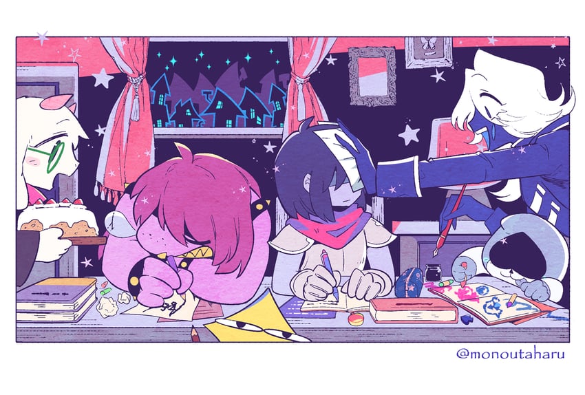 kris, ralsei, susie, lancer, rouxls kaard, and 1 more (deltarune) drawn by taharu_(papiyas)