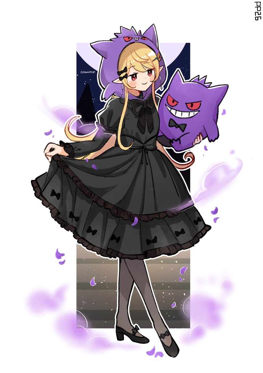 gengar and pomu rainpuff (pokemon and 2 more) drawn by hakamii