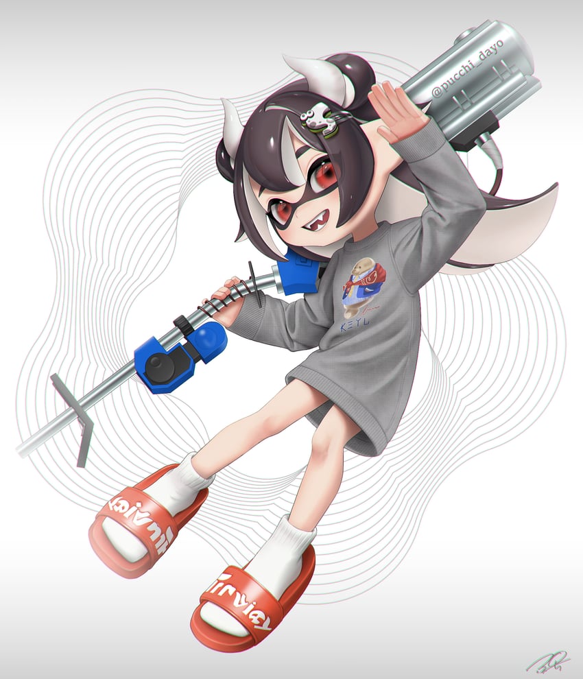 inkling player character and inkling girl (splatoon) drawn by puchiman