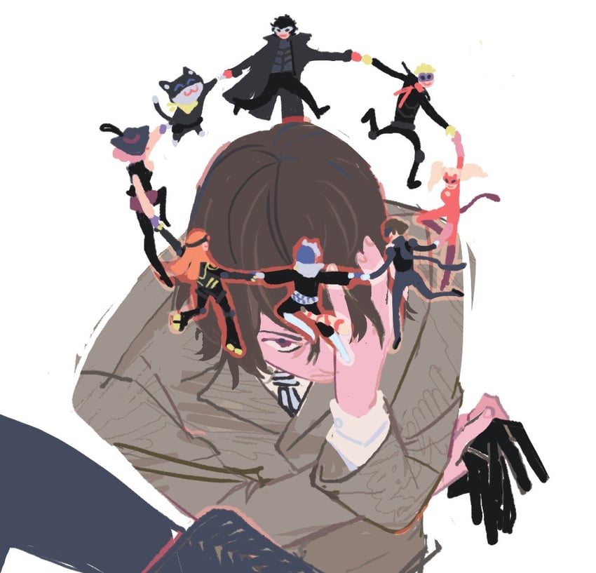akechi gorou, morgana, panther, queen, noir, and 3 more (persona and 1 more) drawn by shegnanny