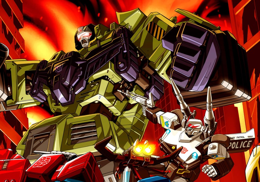 optimus prime, laserbeak, prowl, and devastator (transformers and 1 more) drawn by makoto_ono
