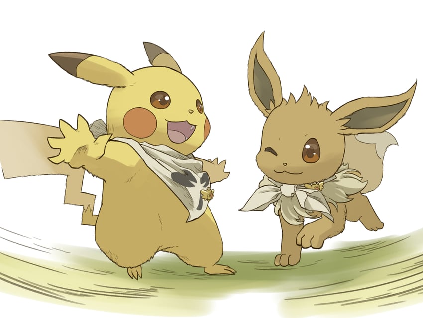 pikachu and eevee (pokemon and 1 more) drawn by yamaori_(hakkentai_pokedan)