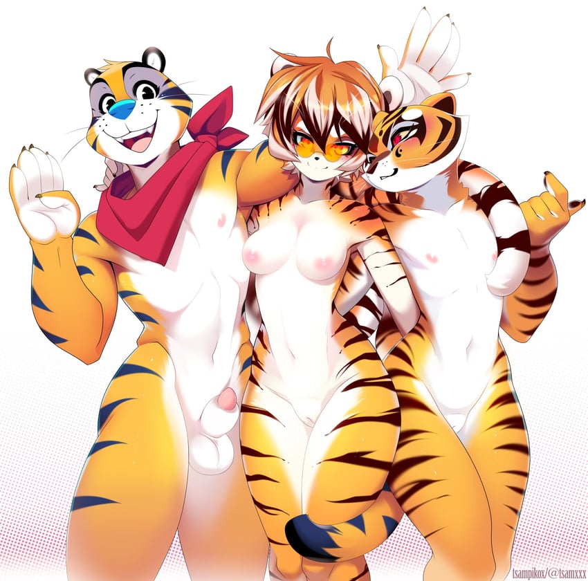 waai fu, tigress, and tony the tiger (arknights and 2 more) drawn by tsampikos