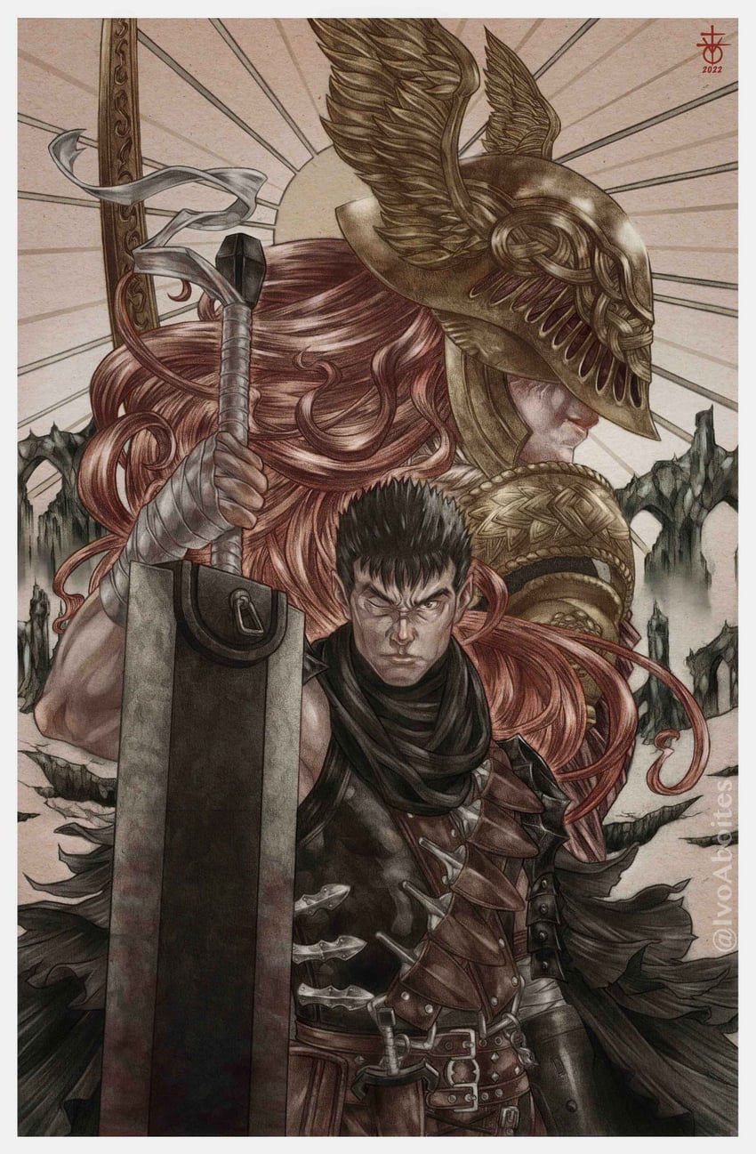 malenia blade of miquella and guts (elden ring and 1 more) drawn by ivoaboites