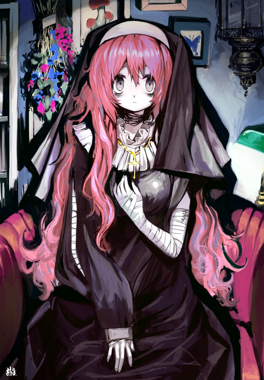 pink-haired nun (original) drawn by yu_(stdio_nameraka)