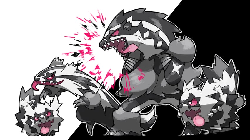 obstagoon, galarian zigzagoon, and galarian linoone (pokemon) drawn by blacknirrow