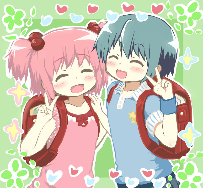 kaname madoka and miki sayaka (mahou shoujo madoka magica and 1 more) drawn by hangaku