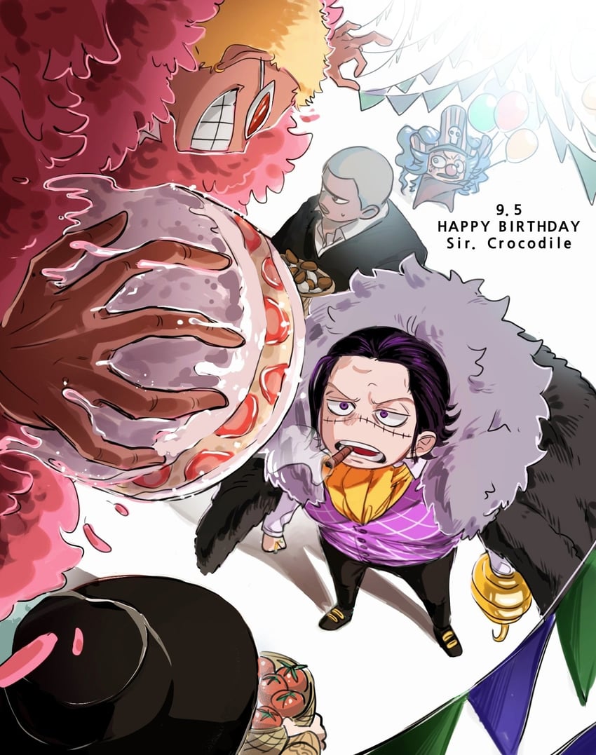 donquixote doflamingo, crocodile, buggy the clown, dracule mihawk, and daz bones (one piece) drawn by mlgdhh