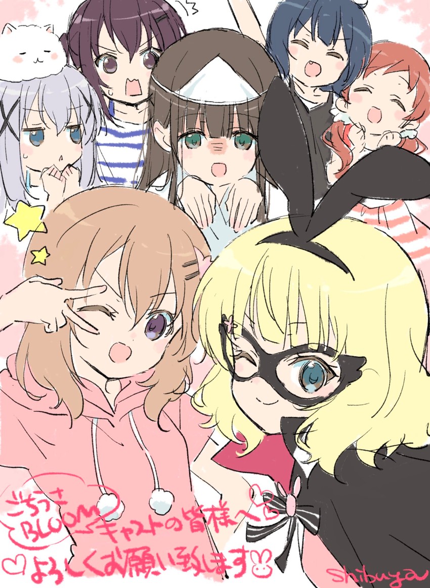 kafuu chino, hoto cocoa, kirima syaro, tippy, tedeza rize, and 4 more (gochuumon wa usagi desu ka?) drawn by imo_(suruga)