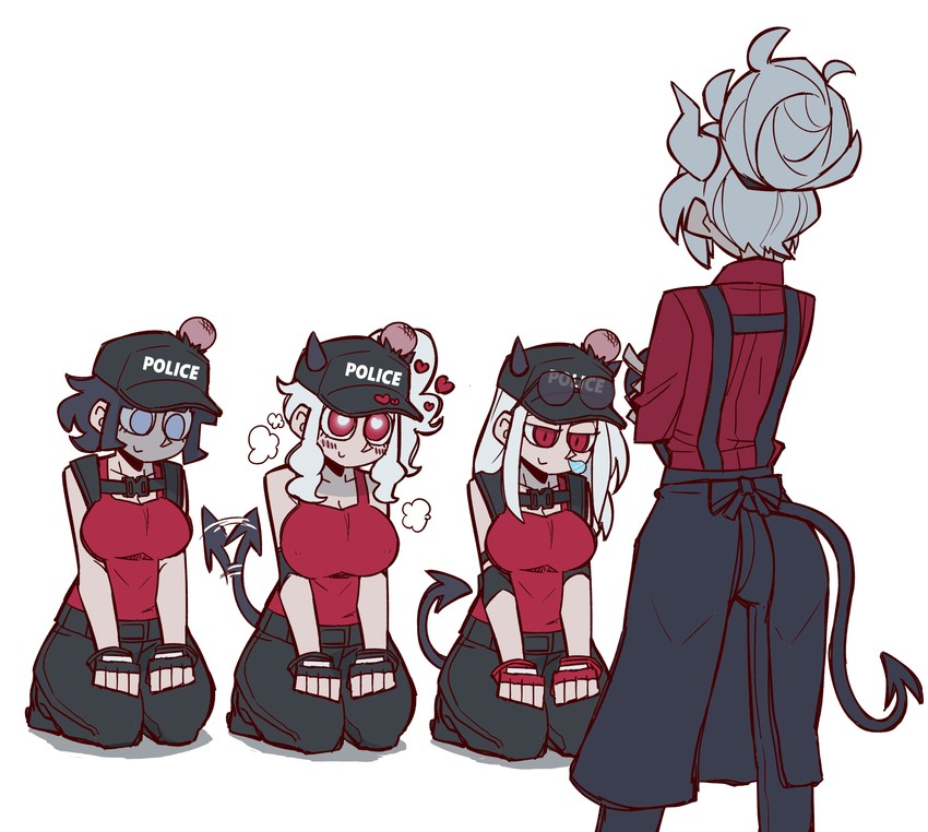 lucifer, modeus, justice, and azazel (helltaker) drawn by sharaku_koji