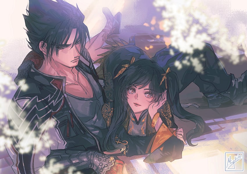 kazama jin and ling xiaoyu (tekken and 1 more) drawn by miyukiko