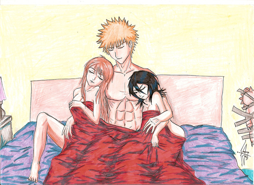 kuchiki rukia, inoue orihime, kurosaki ichigo, and kon (bleach)