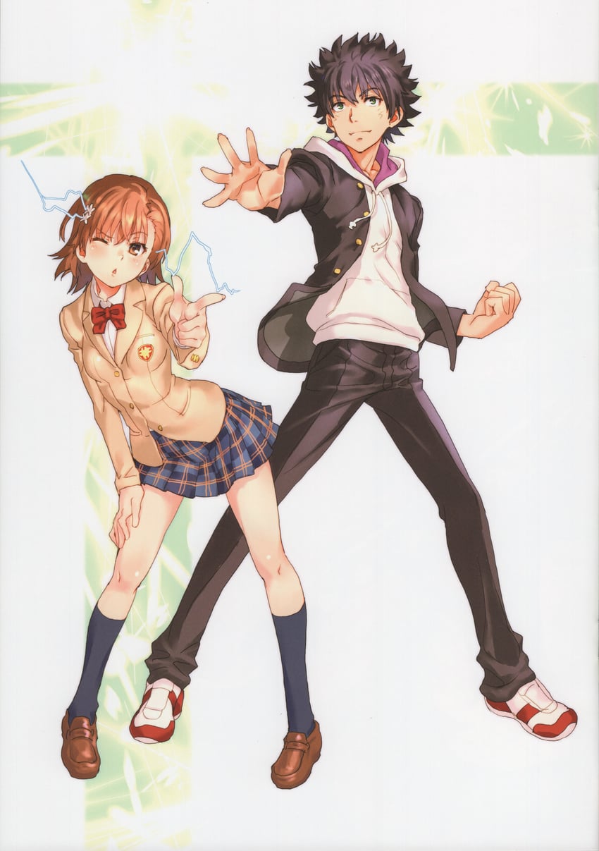 misaka mikoto and kamijou touma (toaru majutsu no index and 2 more) drawn by raika9