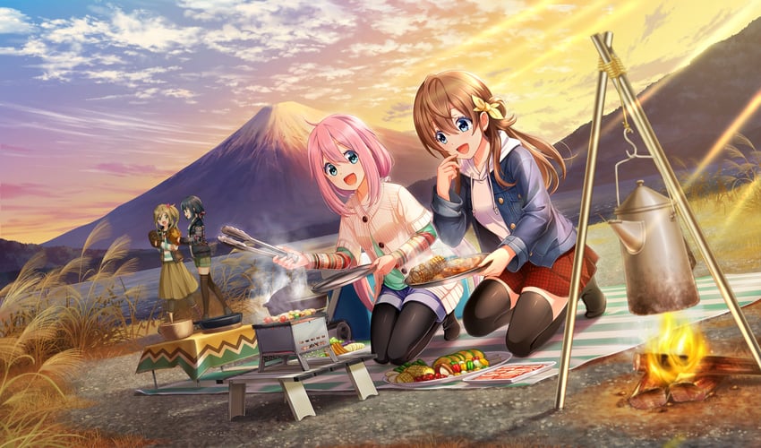 kagamihara nadeshiko, inuyama aoi, arihara tsubasa, and suzuki waka (yurucamp and 2 more)