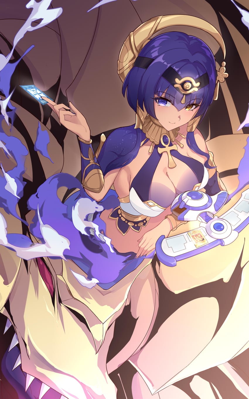 candace, the winged dragon of ra, and monster reborn (genshin impact and 2 more) drawn by gishihi