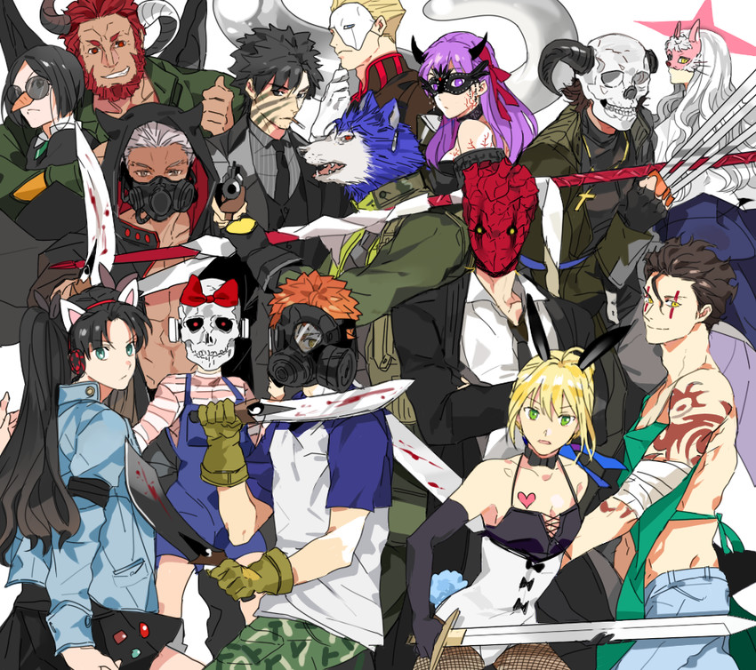 artoria pendragon, saber, tohsaka rin, illyasviel von einzbern, gilgamesh, and 11 more (fate and 3 more) drawn by lancelot_(smalock)
