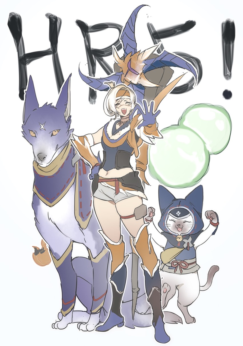 felyne and canyne (monster hunter and 1 more) drawn by lingzi