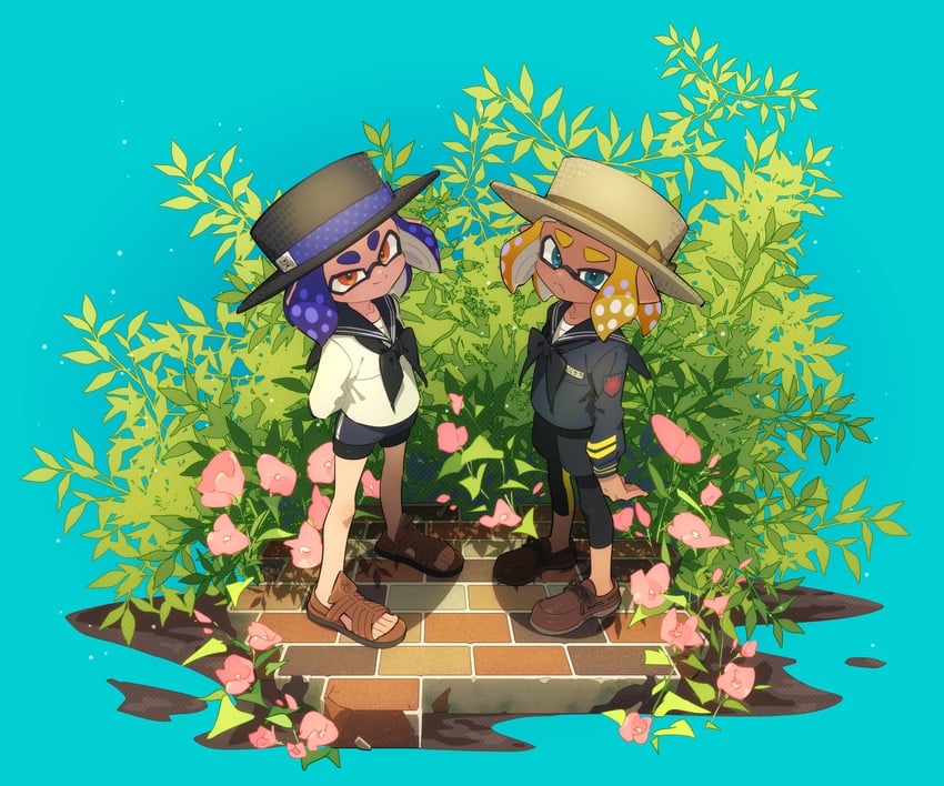 inkling player character and inkling girl (splatoon) drawn by surume01417