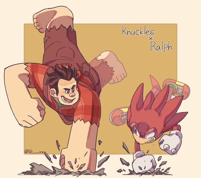 knuckles the echidna and wreck-it ralph (sonic and 1 more) drawn by tezz