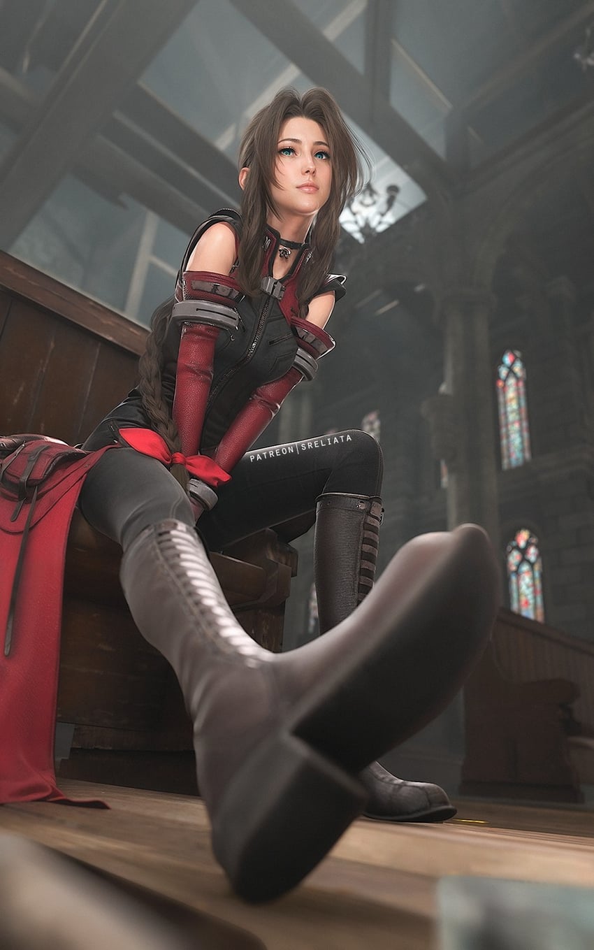 aerith gainsborough (final fantasy and 2 more) drawn by sreliata