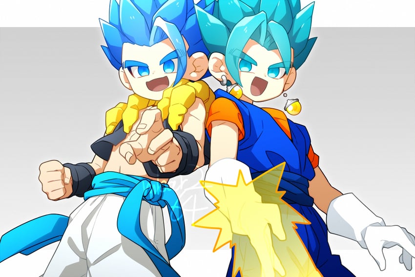 gogeta and vegetto (dragon ball and 2 more) drawn by gamubanku