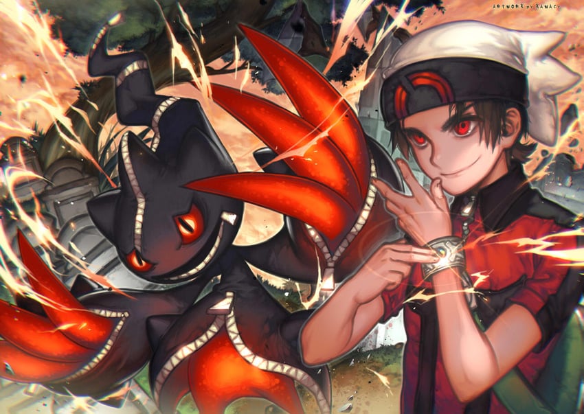brendan, banette, and mega banette (pokemon and 1 more) drawn by kawacy