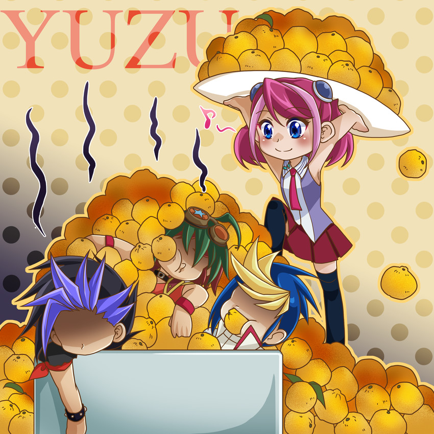 hiiragi yuzu, sakaki yuya, ute, and hugo (yu-gi-oh! and 1 more) drawn by utage-kai