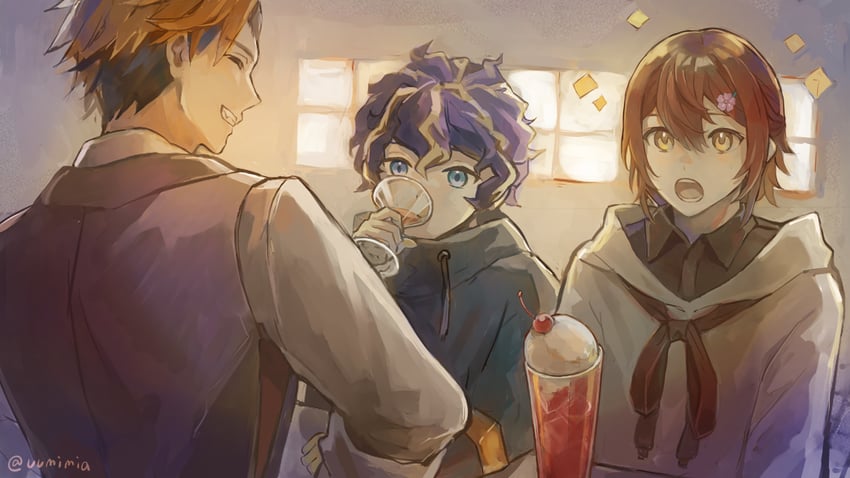 astel leda, hanasaki miyabi, and yukoku roberu (holostars) drawn by umimiya