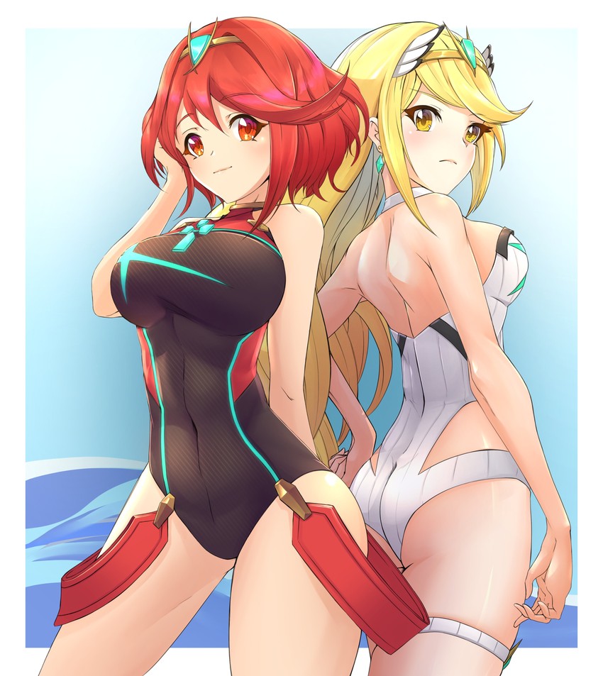 pyra and mythra (xenoblade chronicles and 1 more) drawn by deekei