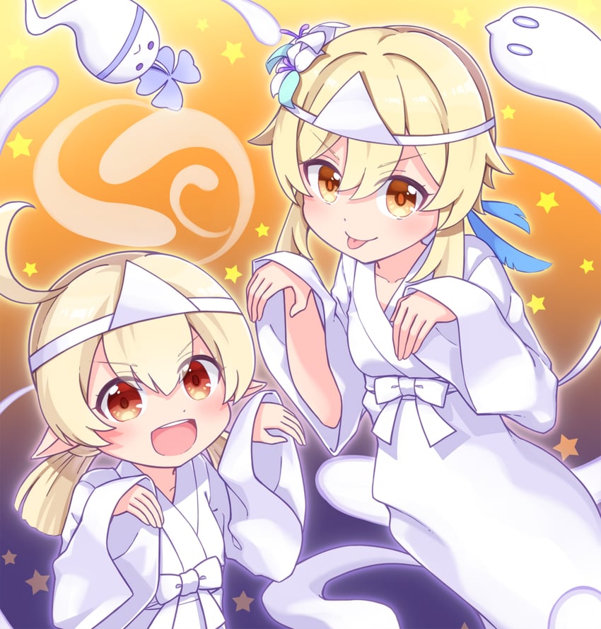 lumine and klee (genshin impact) drawn by harada_(sansei_rain)