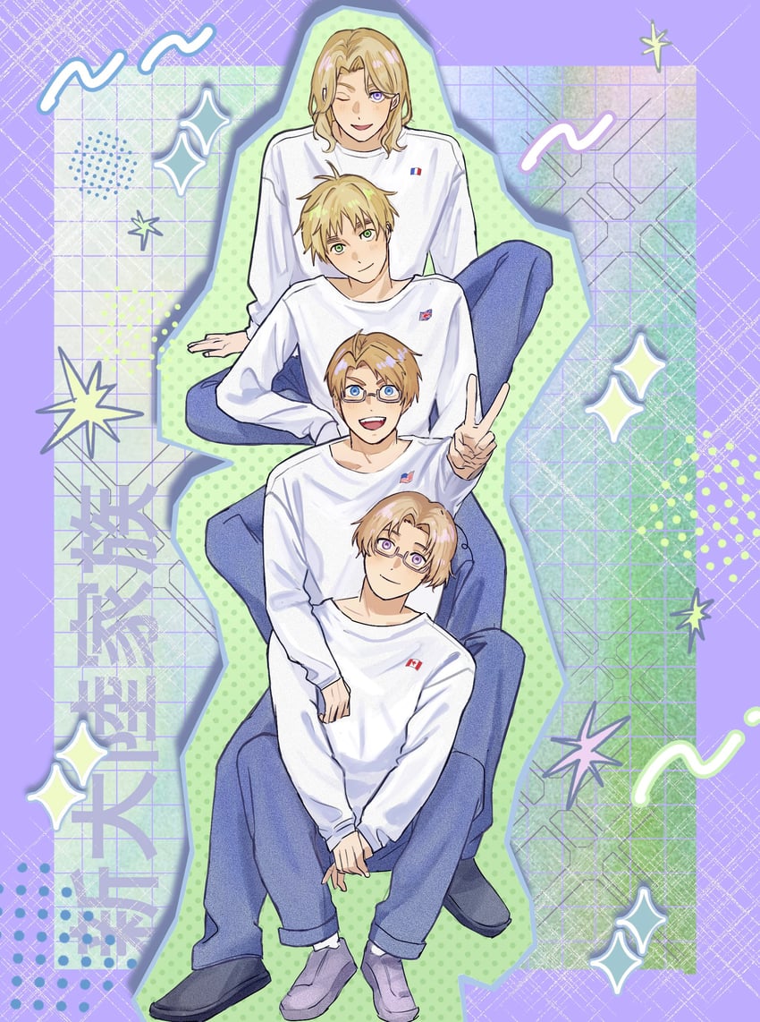 america, united kingdom, france, and canada (axis powers hetalia) drawn by chiqma0