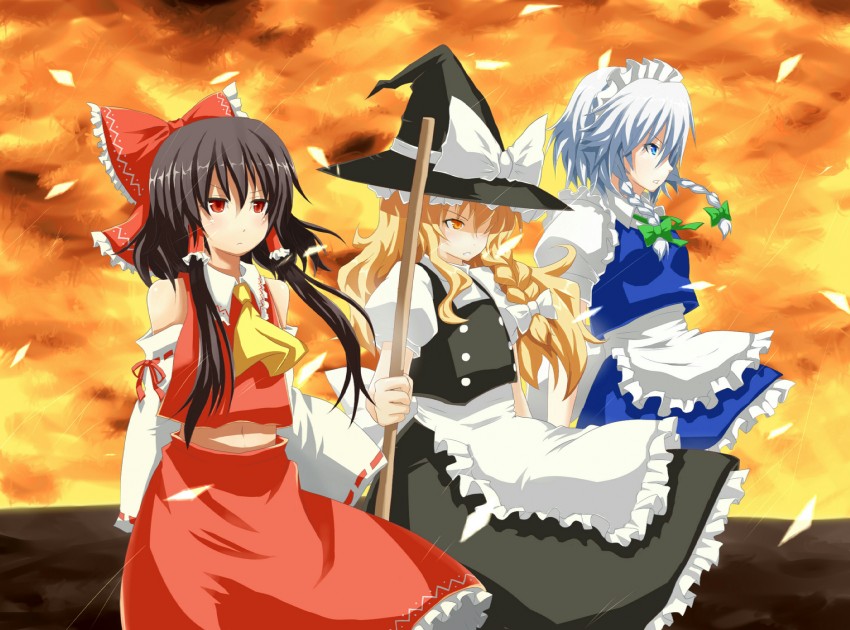 hakurei reimu, kirisame marisa, and izayoi sakuya (touhou) drawn by danna_max