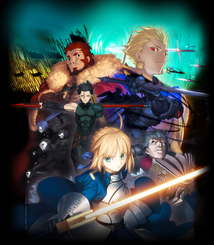 artoria pendragon, saber, gilgamesh, iskandar, diarmuid ua duibhne, and 4 more (fate and 1 more) drawn by takeuchi_takashi