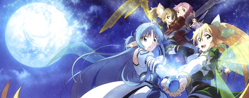 asuna, leafa, silica, lisbeth, and yui (sword art online) drawn by nishiguchi_tomoya