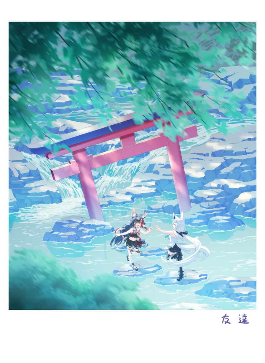 shirakami fubuki and ookami mio (hololive) drawn by lei_(shuanglei2)