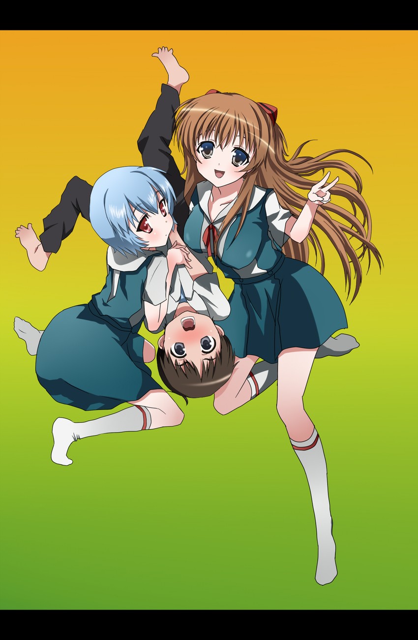 souryuu asuka langley, ayanami rei, and ikari shinji (neon genesis evangelion and 1 more) drawn by kashii_ibu