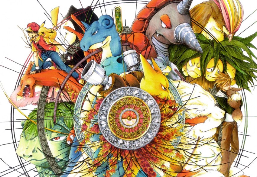 pikachu, red, eevee, blue oak, charizard, and 10 more (pokemon and 2 more) drawn by midorihana_yasaiko