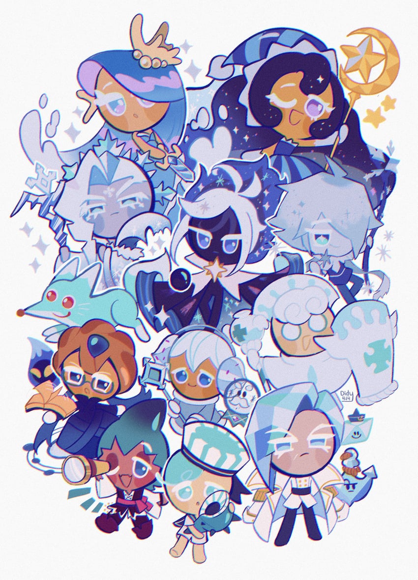 sea fairy cookie, moonlight cookie, stardust cookie, peppermint cookie, snow sugar cookie, and 11 more (cookie run and 2 more) drawn by didy414