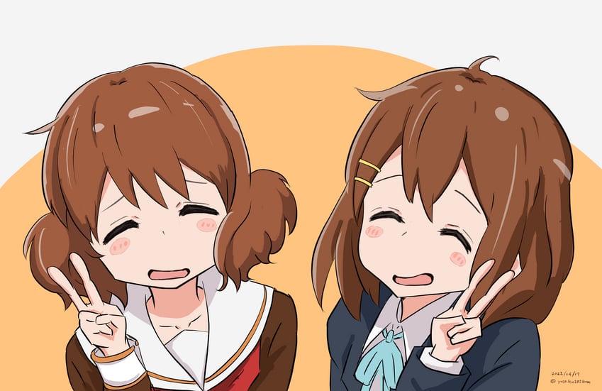 hirasawa yui and oumae kumiko (k-on! and 2 more) drawn by yusaku2021com