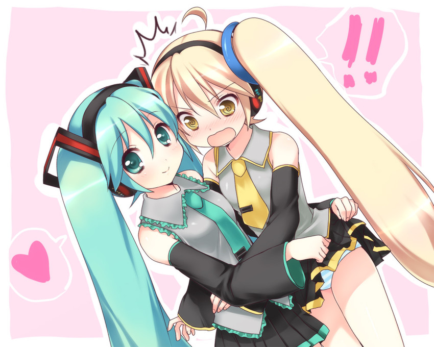 hatsune miku and akita neru (vocaloid) drawn by usashiro_mani