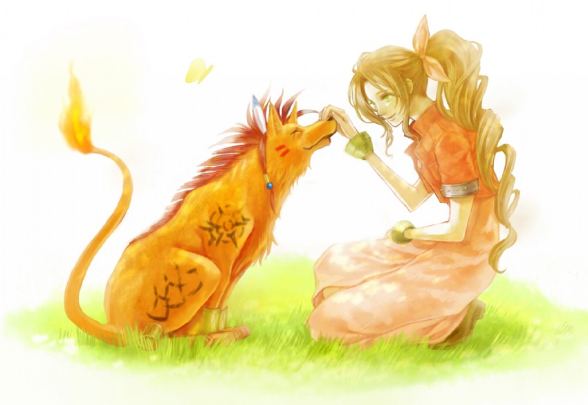 aerith gainsborough and red xiii (final fantasy and 1 more) drawn by tetra_takamine
