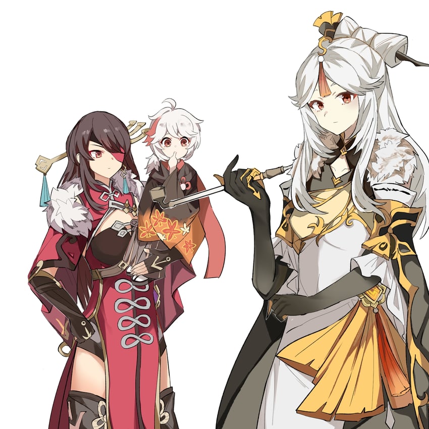 kaedehara kazuha, ningguang, and beidou (genshin impact) drawn by long_wind