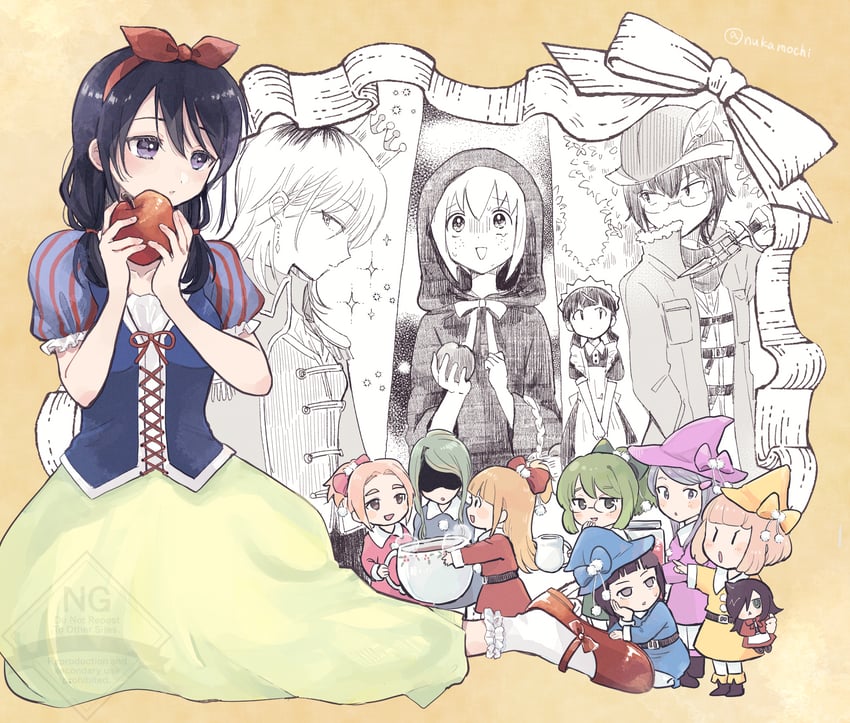 kuroki tomoko, tamura yuri, uchi emiri, yoshida masaki, snow white, and 12 more (watashi ga motenai no wa dou kangaetemo omaera ga warui! and 1 more) drawn by nuka_(nukamochi)